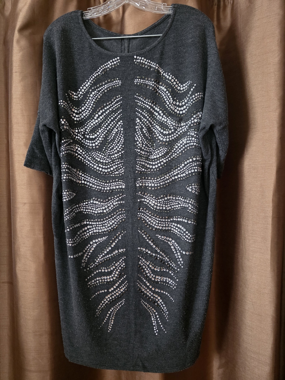 Embellished Grey Studded Knit Dress